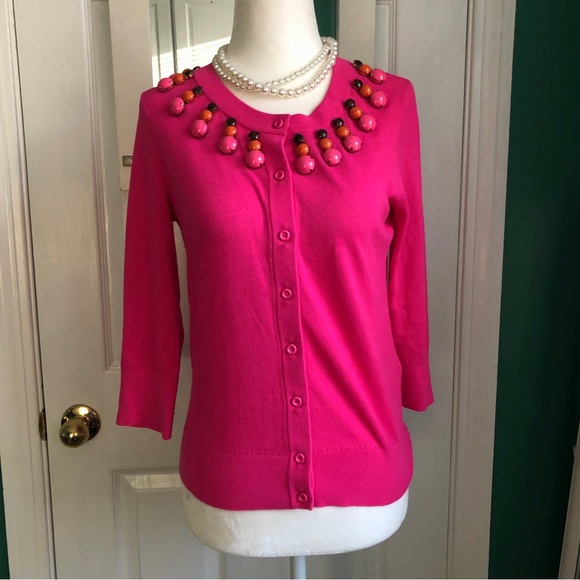 Kate Spade Rio De Janiero Embellished Beaded Cardigan Hot Pink S - Picture 7 of 8